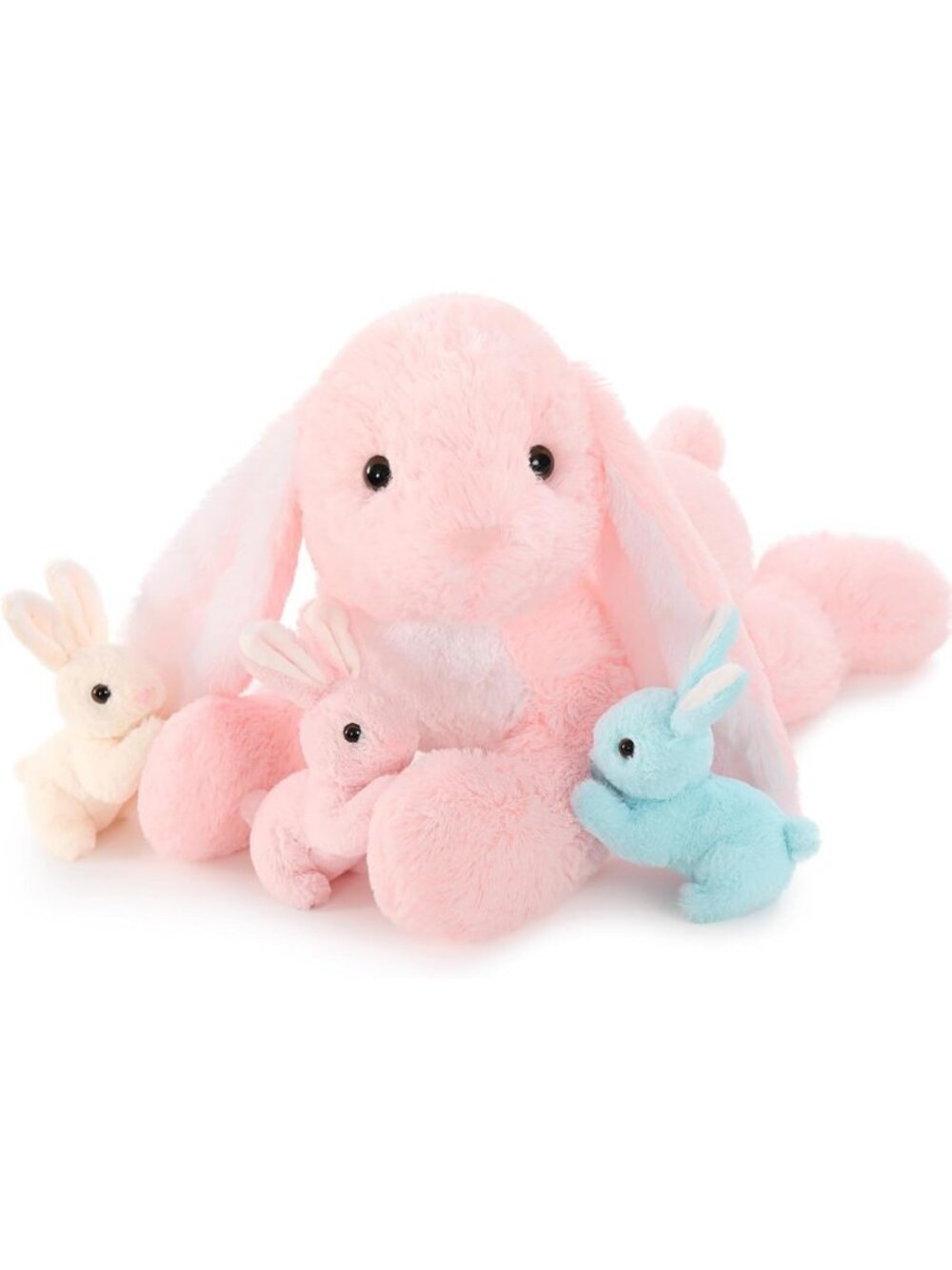 Adorable 4-Piece Bunny Stuffed Animal Set - 24" Mommy Bunny & 3 Baby Bunnies